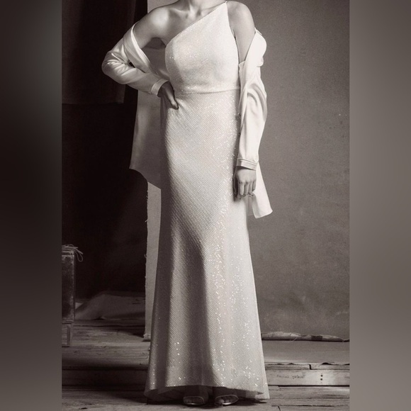 Anthro Jenny Yoo Collection | Zara One-Shoulder | Sequin Column Gown | 14 - Picture 10 of 10